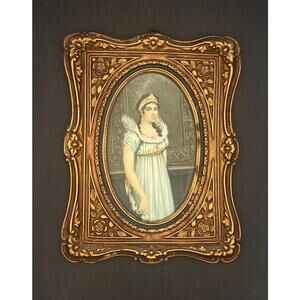 793 - Vintage Empress Josephine Portrait Print Ornate Gilt Wood Frame Victorian